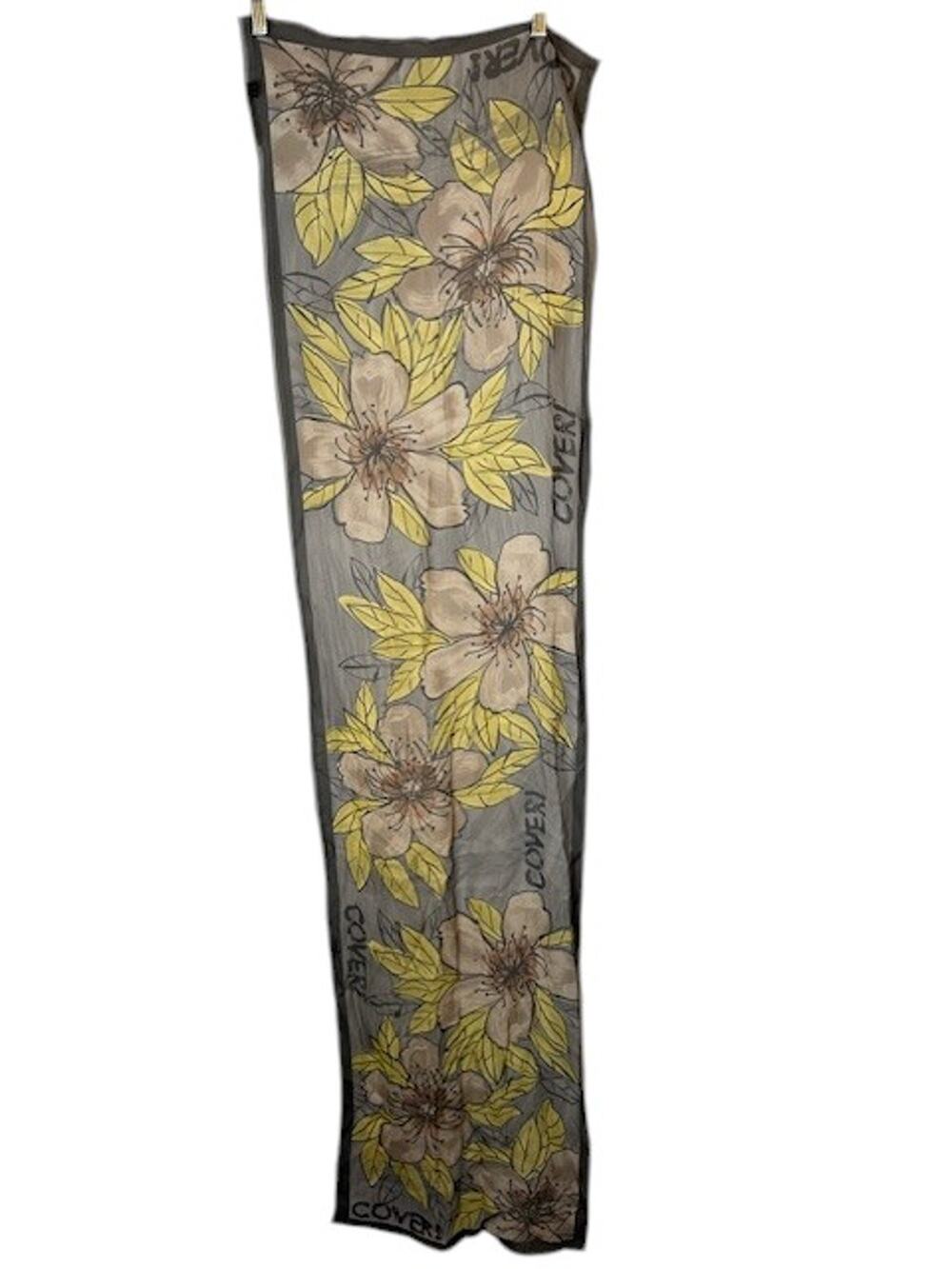 Enrico Coveri Black Yellow Floral Flowers 100% Silk Scarf Women Sz 60X15.5